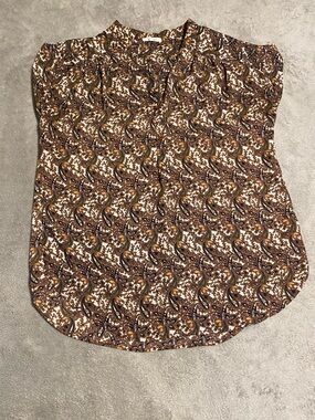 Pleione Multi-Brown Paisley Cap Sleeve Blouse